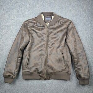 Slate & Stone Bomber Jacket Mens XL Brown Faux Leather Sherpa Lined Aviator Moto